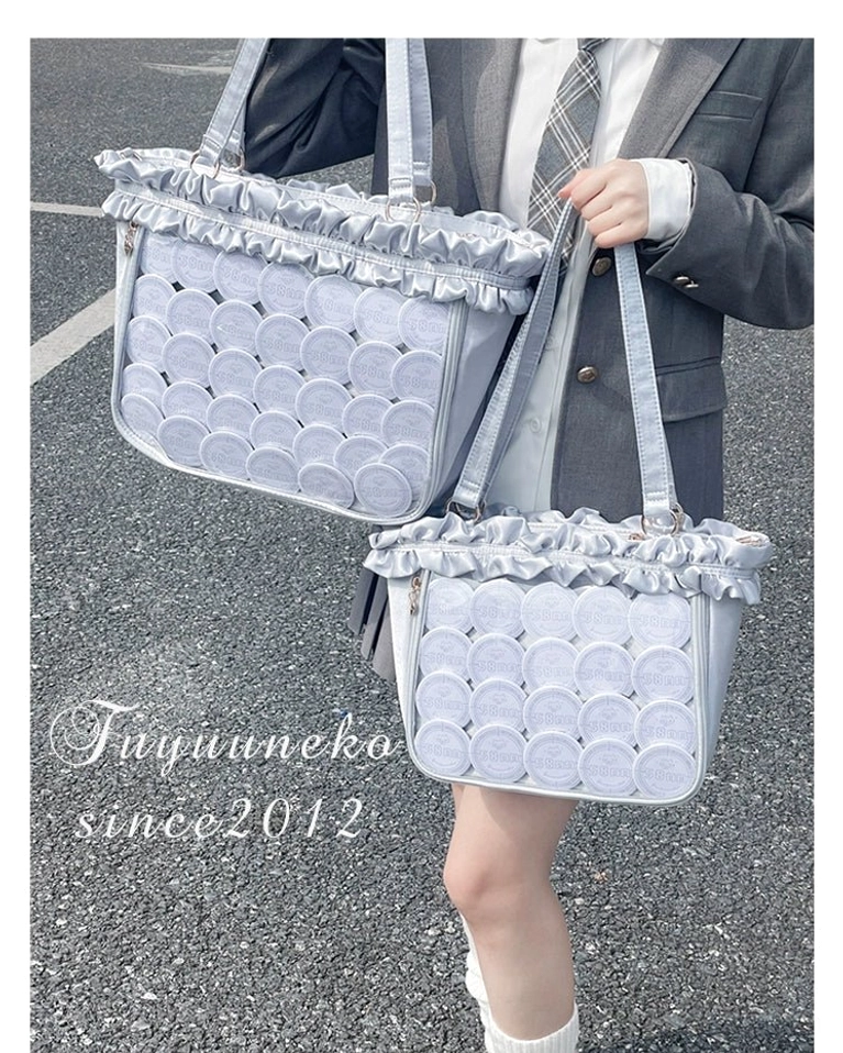 Jirai Kei bouquet itabag hand carry dual handle styling featuring elegant satin finish and front transparent badge display window