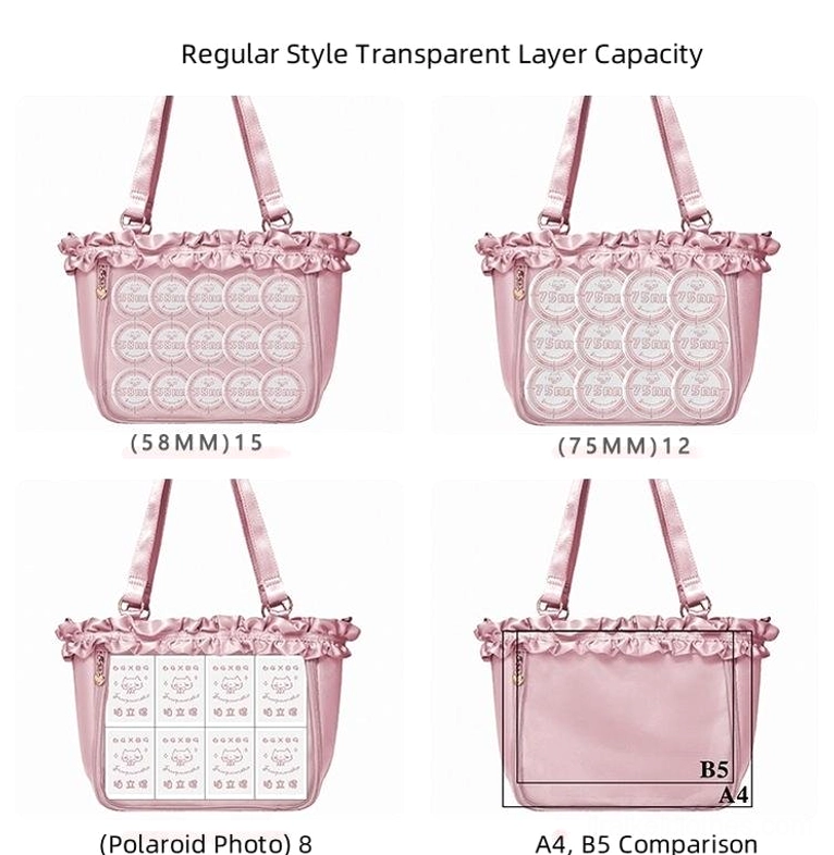 Jirai Kei bouquet itabag large black variant front view showing transparent display window with decorative card arrangement