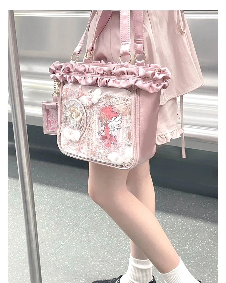 Jirai Kei bouquet itabag navy blue variant side profile displaying dual carry handles and transparent collectible display window