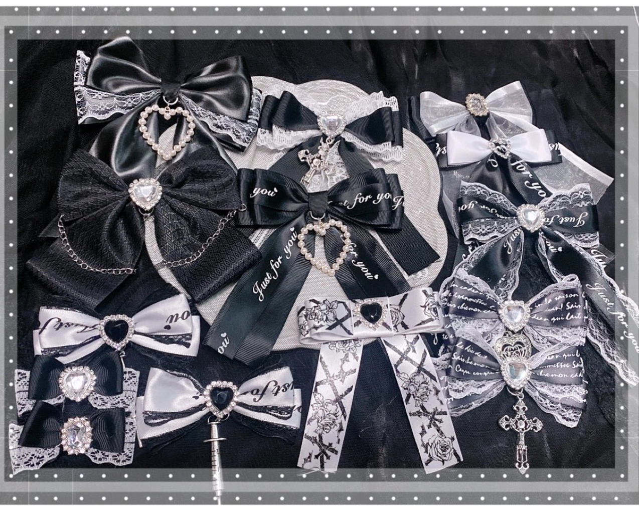 Jirai Kei bow hair clip and collar pin versatile accessory shown in multiple wear styling options and applications