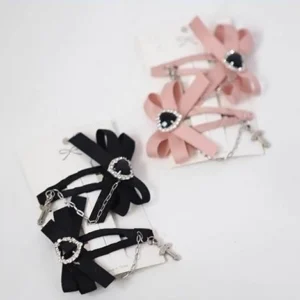 Jirai Kei bow hair clips set black and pink color options flat lay product display cards comparison