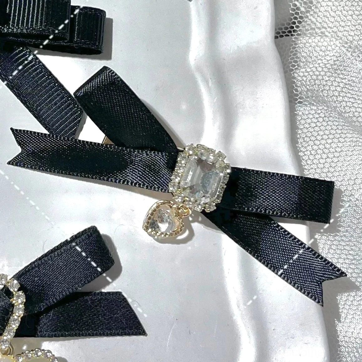 Jirai Kei bow hair clips lifestyle photography wearing styled look with ornate clips and decorative fashion coordination