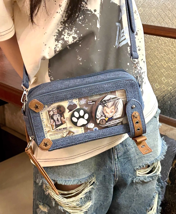 Jirai kei brick itabag care guide showing cleaning maintenance tips for pu leather and transparent windows