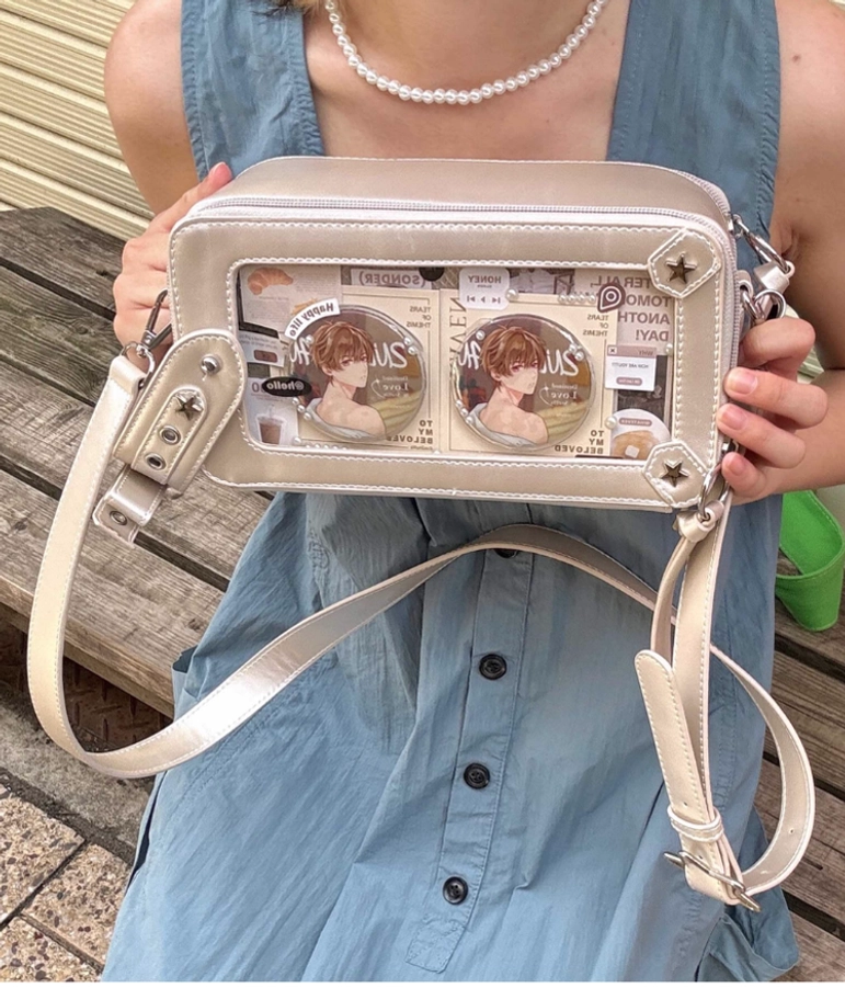 Jean blue jirai kei brick itabag crossbody bag showing cool tone color option and structured brick silhouette design