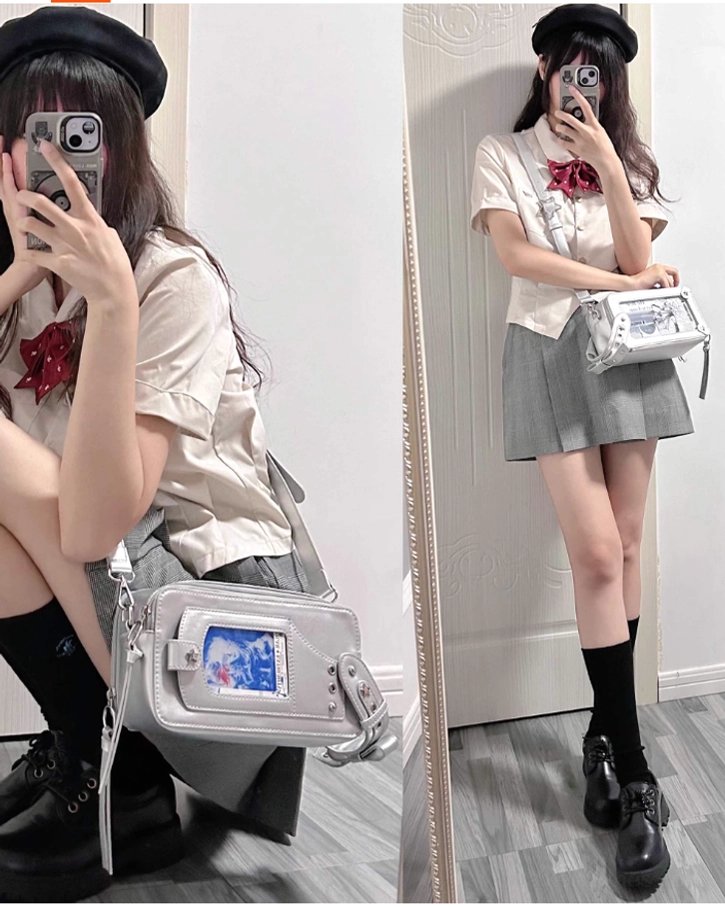 Jirai kei brick itabag motorcycle handle design side view showing angular bold aesthetic and rivet accents