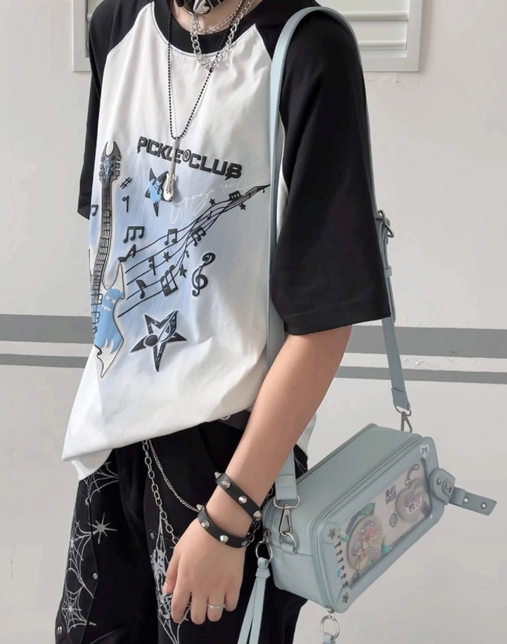 Jirai kei brick itabag side pocket detail showing hidden storage and practical bag feature design