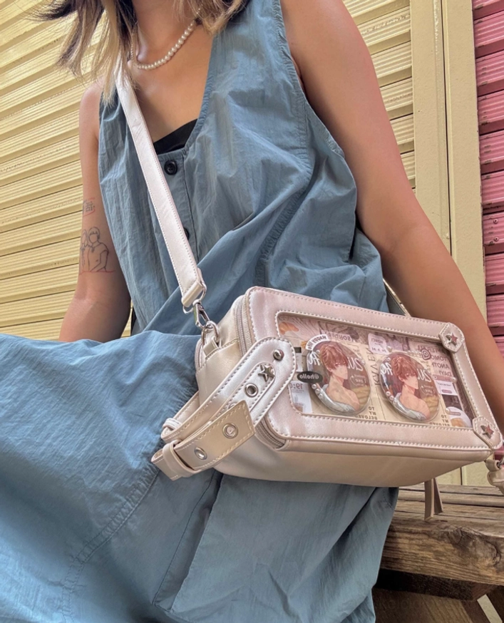 Jirai kei brick itabag yellow bright color option crossbody bag bold statement piece full front view