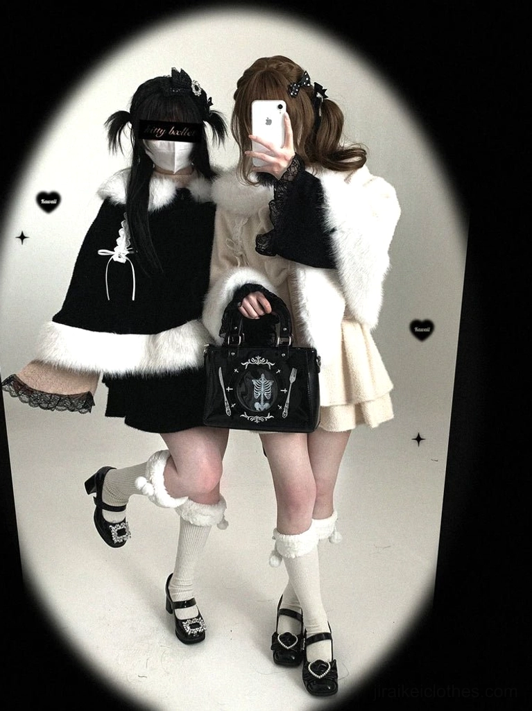 Jirai Kei bunny ear winter cape detail shot of removable bow attachment mechanism and installation on cap structure