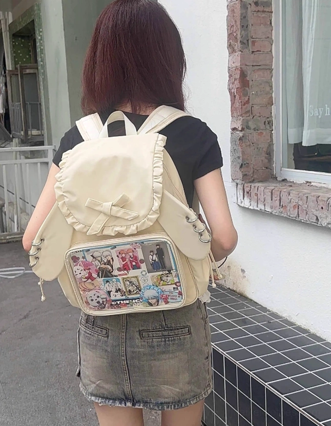 Jirai Kei itabag backpack side profile showing adjustable dual shoulder strap design and ergonomic construction for comfortable daily wear
