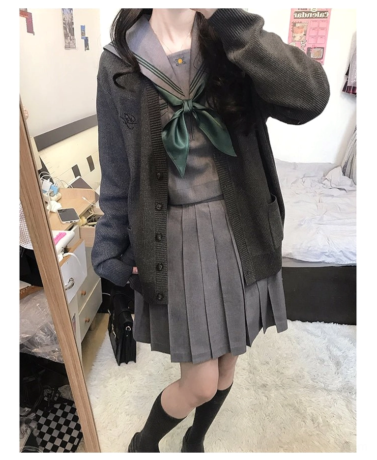 Jirai Kei cardigan with knee-high socks classic uniform aesthetic styling