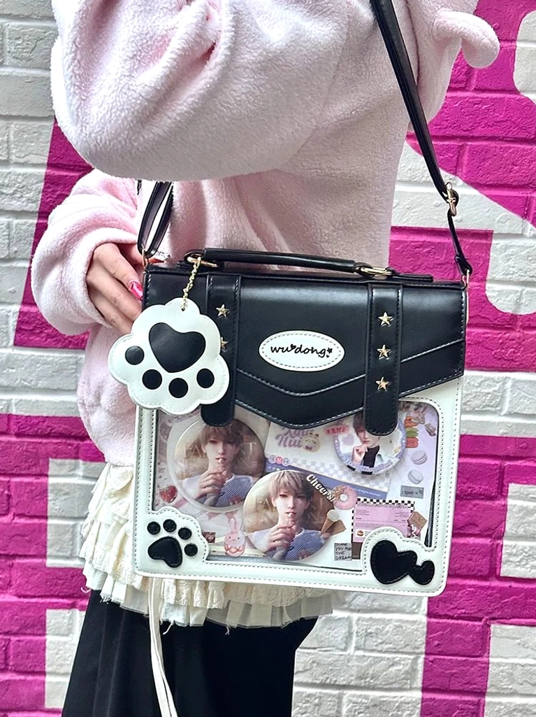 jirai kei cat paw ita bag decorative bear pendant charm cat paw hardware detail styling