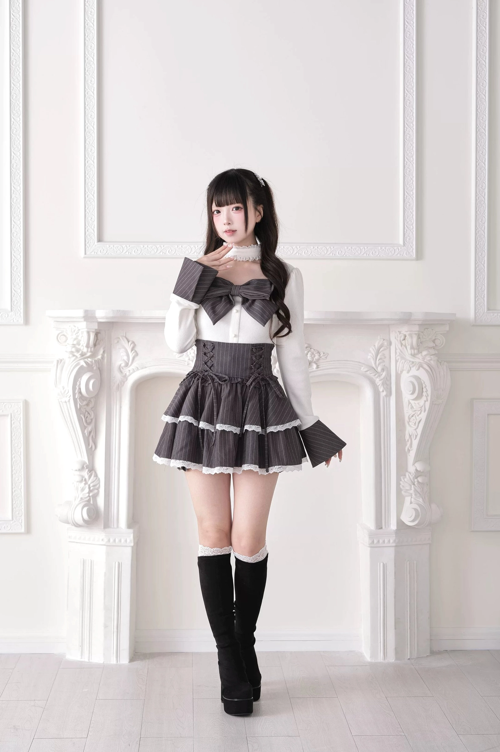Jirai Kei choker knit top with matching skirt complete coordinate set styling