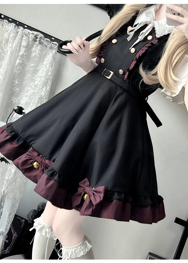 Jirai Kei preppy school uniform set complete outfit worn styling showing balanced proportions of blouse and suspender skirt components