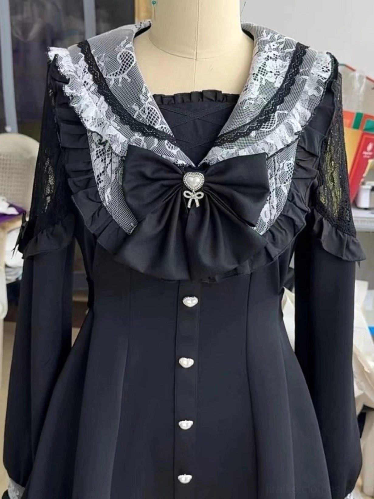 Jirai Kei dress detachable rhinestone bowknot detail removable bow decoration accessory