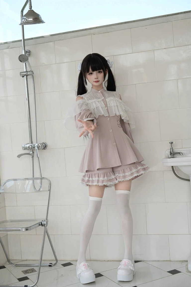 Jirai Kei dress and shorts ensemble lifestyle photography showcase cultural aesthetic fashion inspiration