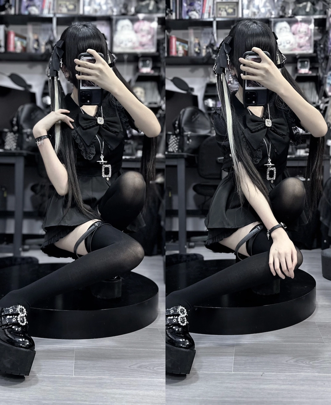 Jirai Kei waist-cinching dress shorts close-up showing sailor collar frill lace details cuffs