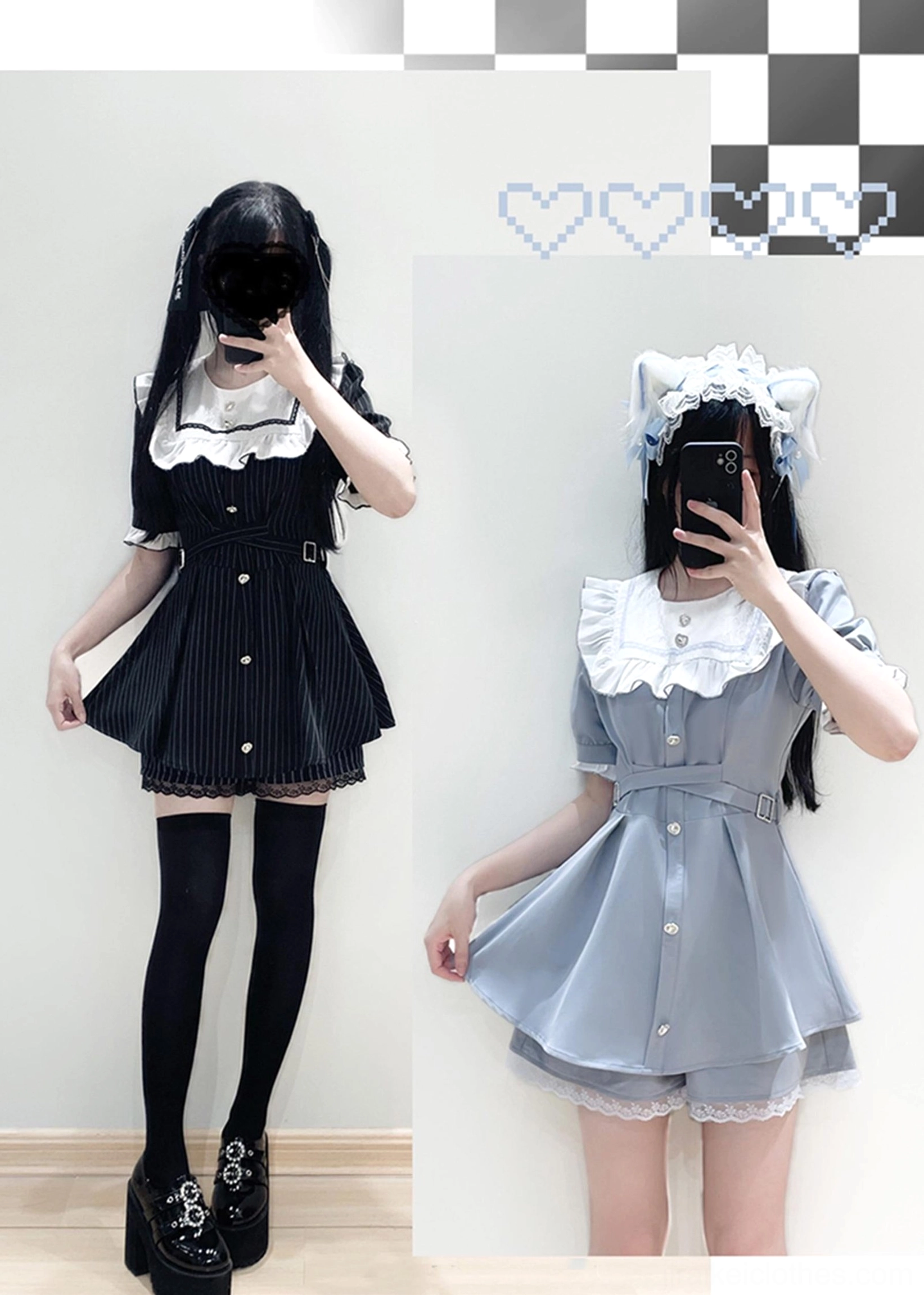 Jirai Kei dress shorts set sleeve options short long sleeve comparison styling versatility