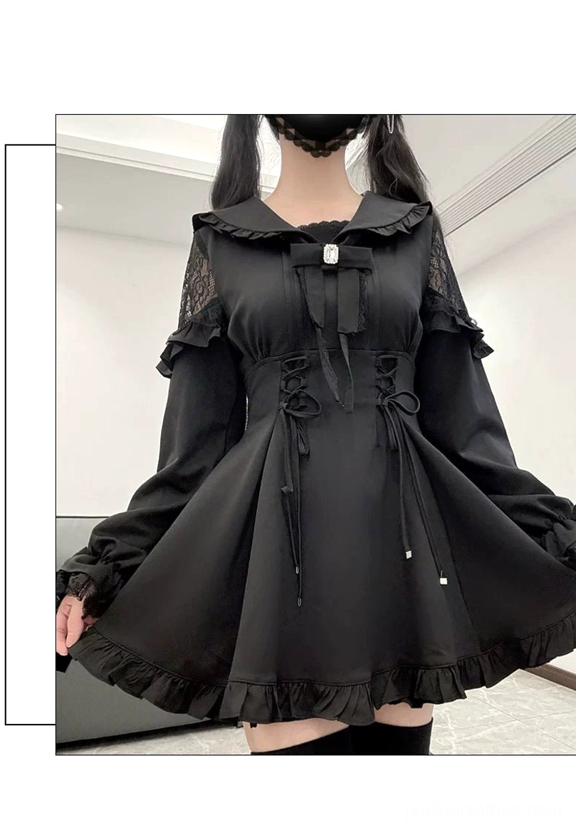 Jirai Kei dress size guide measurements chart with corset lace-up front fit demonstration