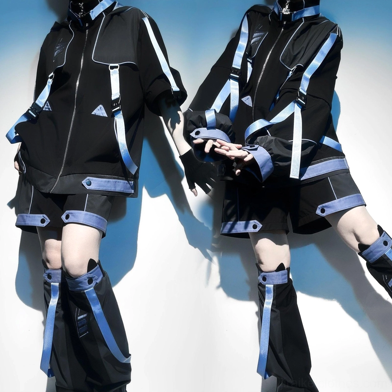 Complete Jirai Kei fashion capsule set with jacket, shorts, and leg warmers - perfect for alternative fashion events and urban street style