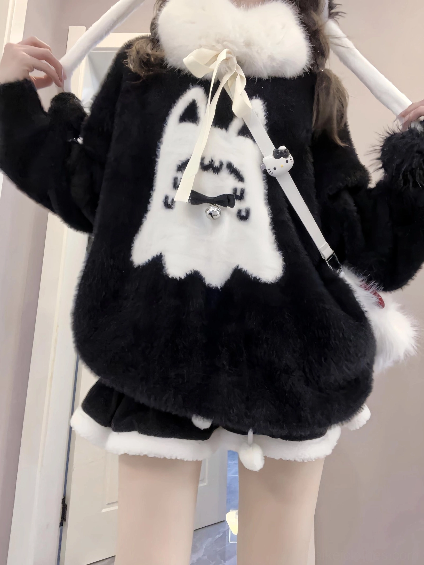 Jirai Kei ghost cat sweater with platform shoes y2k fashion styling complete underground aesthetic look
