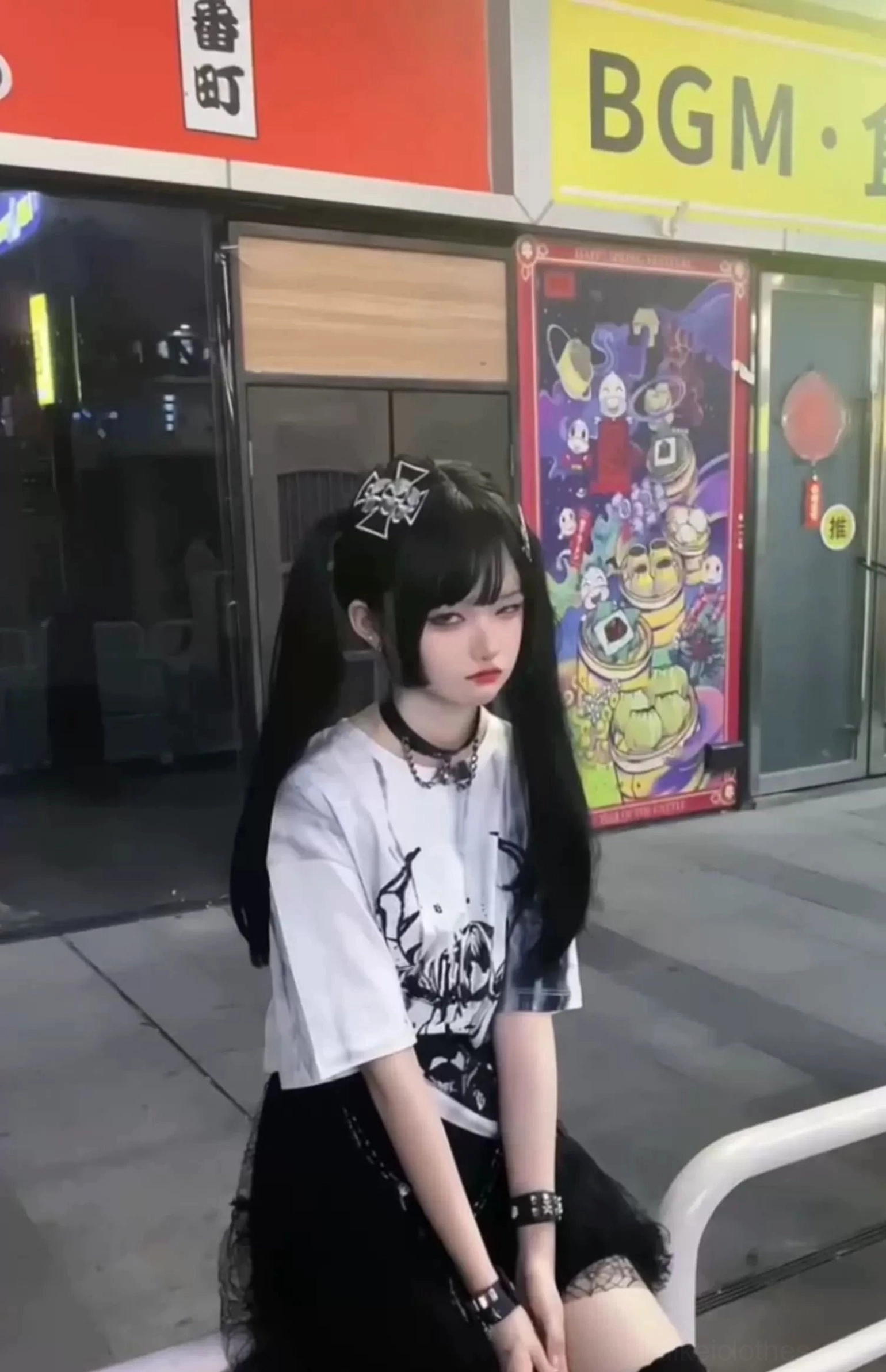 Styling guide showing multiple coordinate outfits using tie-dye gothic jirai kei angel wings t-shirt with accessories and layering