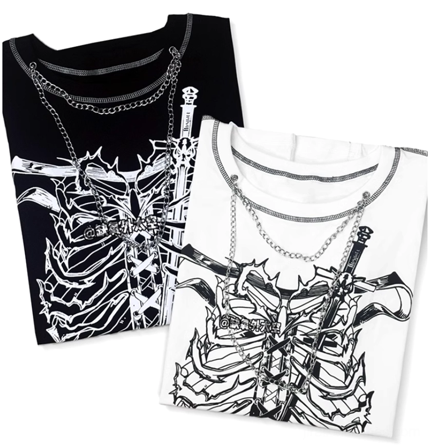 Jirai kei gothic punk T-shirt product showcase both black and white color options versatile styling possibilities