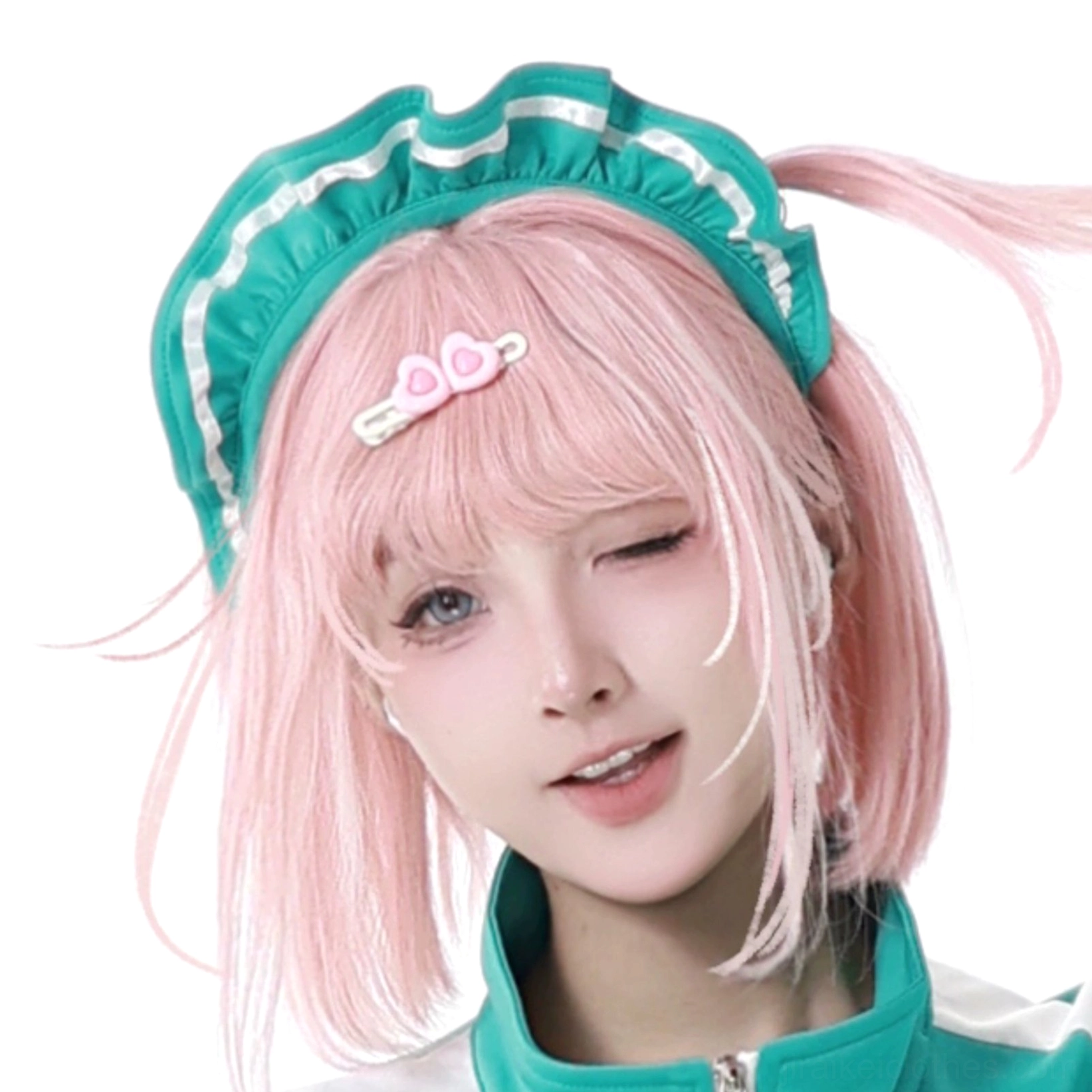 Green and white Jirai Kei sporty headwear matching coordinating piece free size cute style