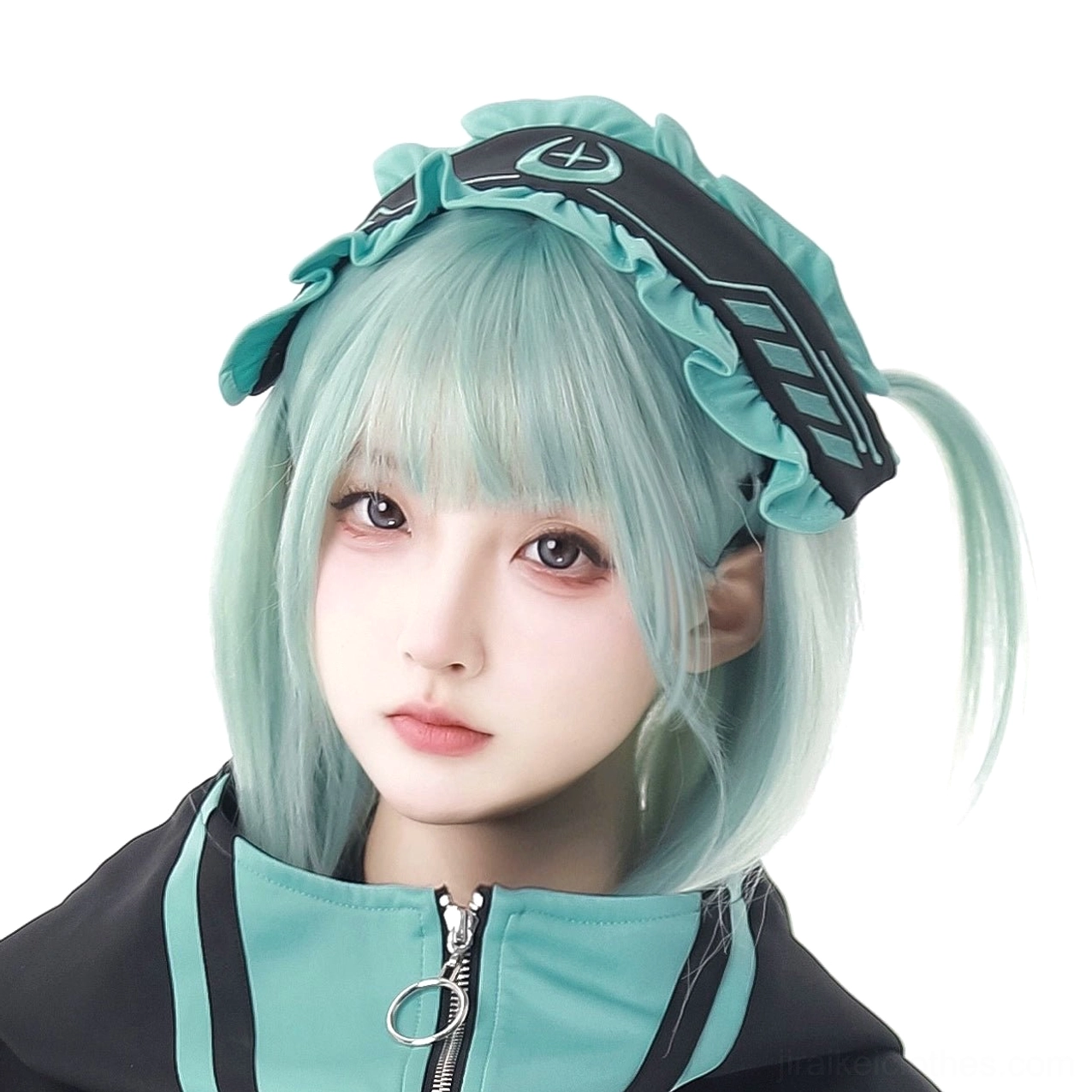 Black-green Jirai Kei headband individual accessory component embroidered details alternative color option display