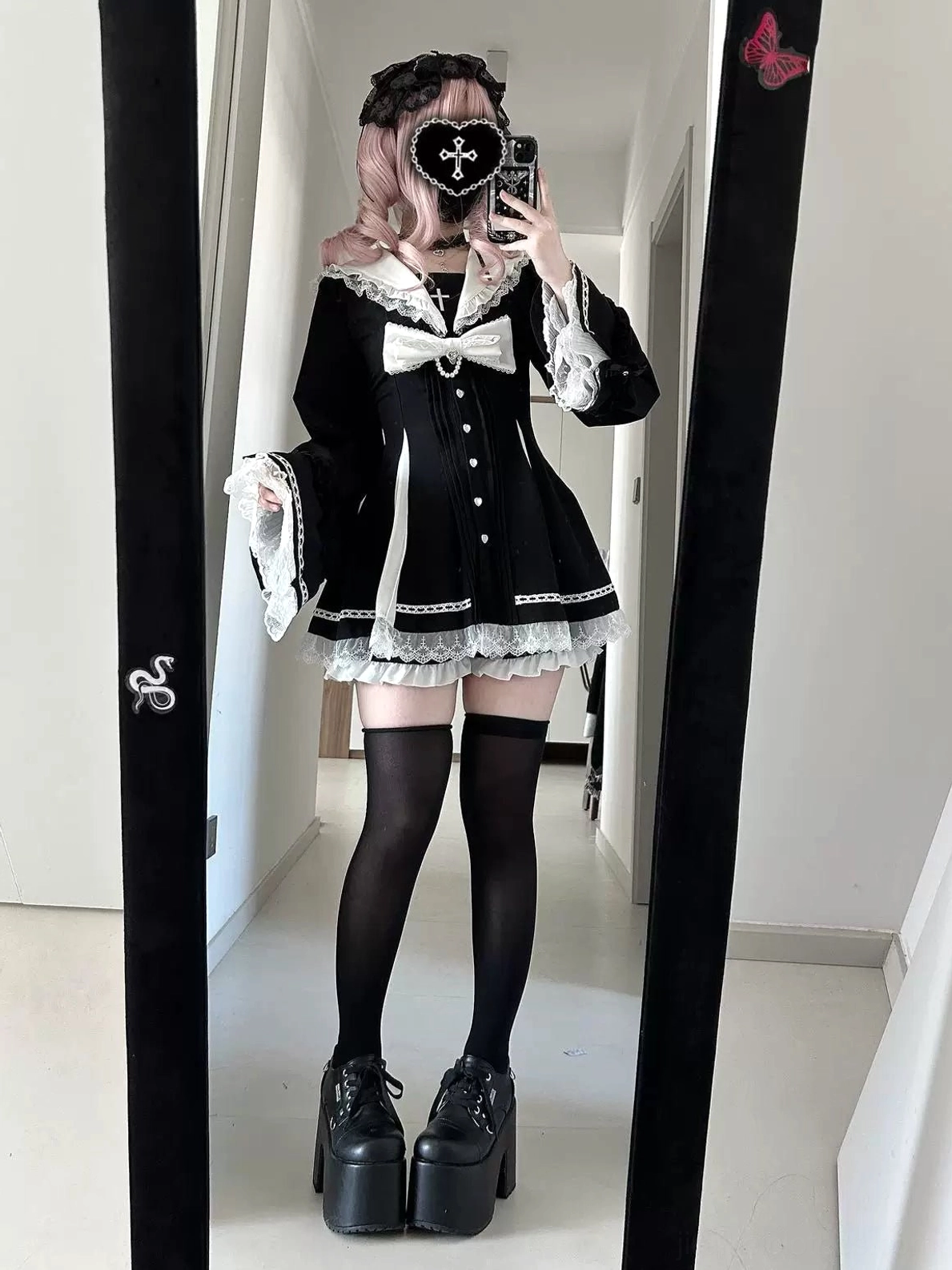 Jirai Kei hime dress color options gray and striped variations, showing diverse styling possibilities for dark romantic alternative fashion aesthetic