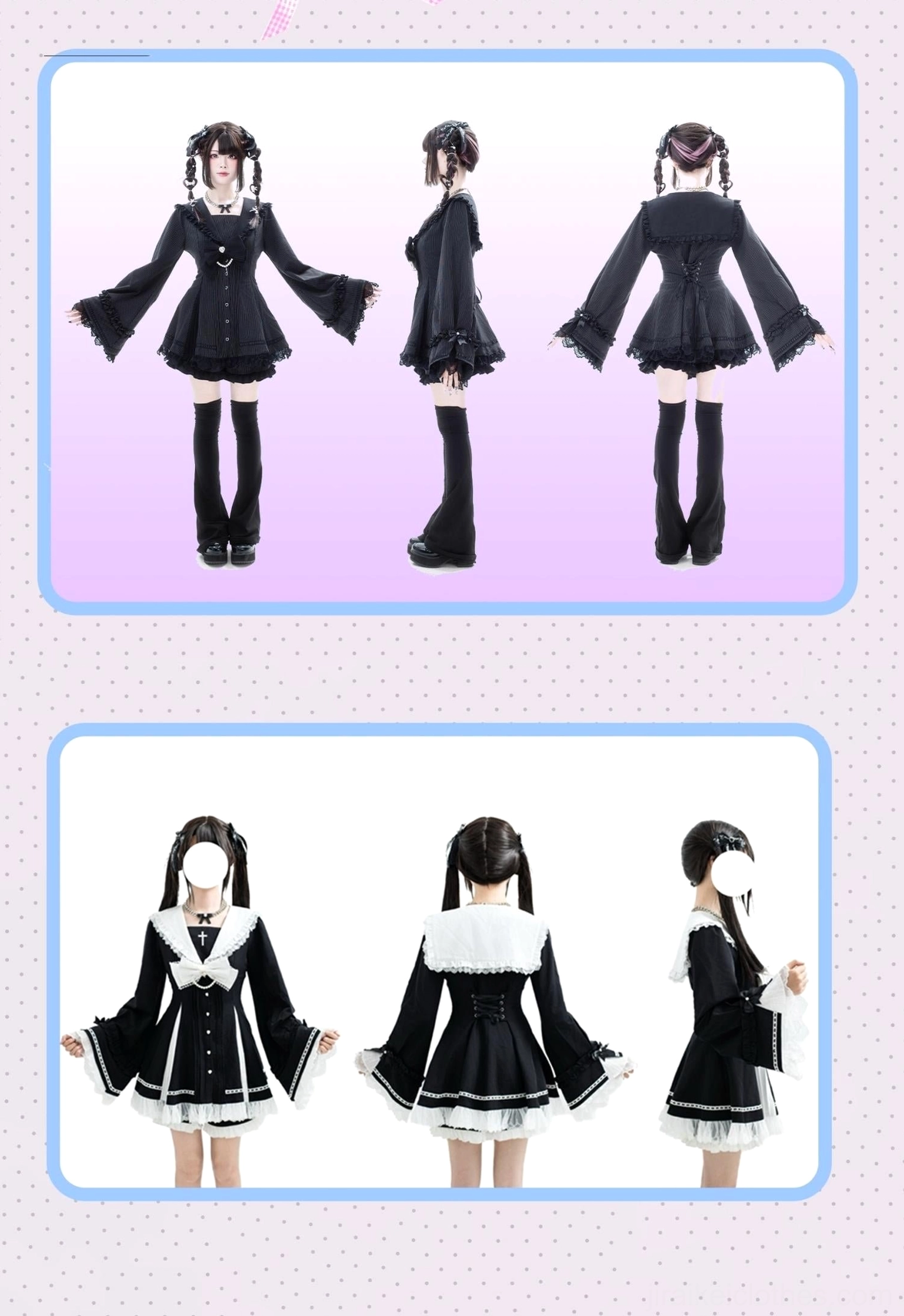 Jirai Kei hime dress and pocketed shorts complete set product display, demonstrating two-piece ensemble versatility for alternative fashion and subculture styling