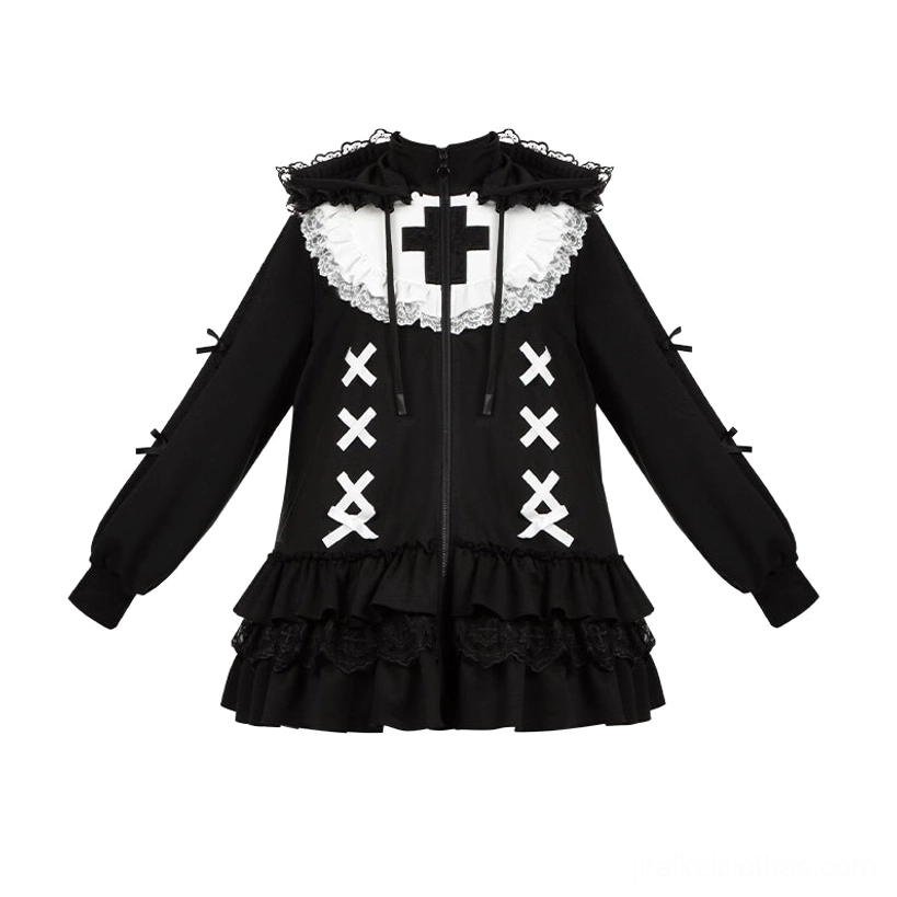 Jirai Kei hooded jacket movement dynamics ruffled hem flowing fabric in motion
