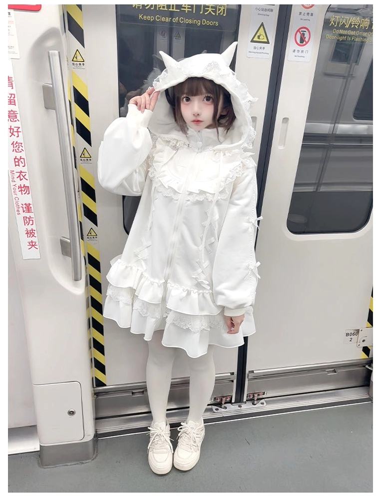 Jirai Kei hooded jacket waist lacing close-up criss-cross corset-style adjustment detail