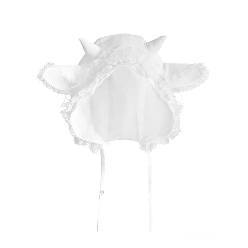 White Jirai Kei hooded jacket full ensemble front view lace details ruffled construction