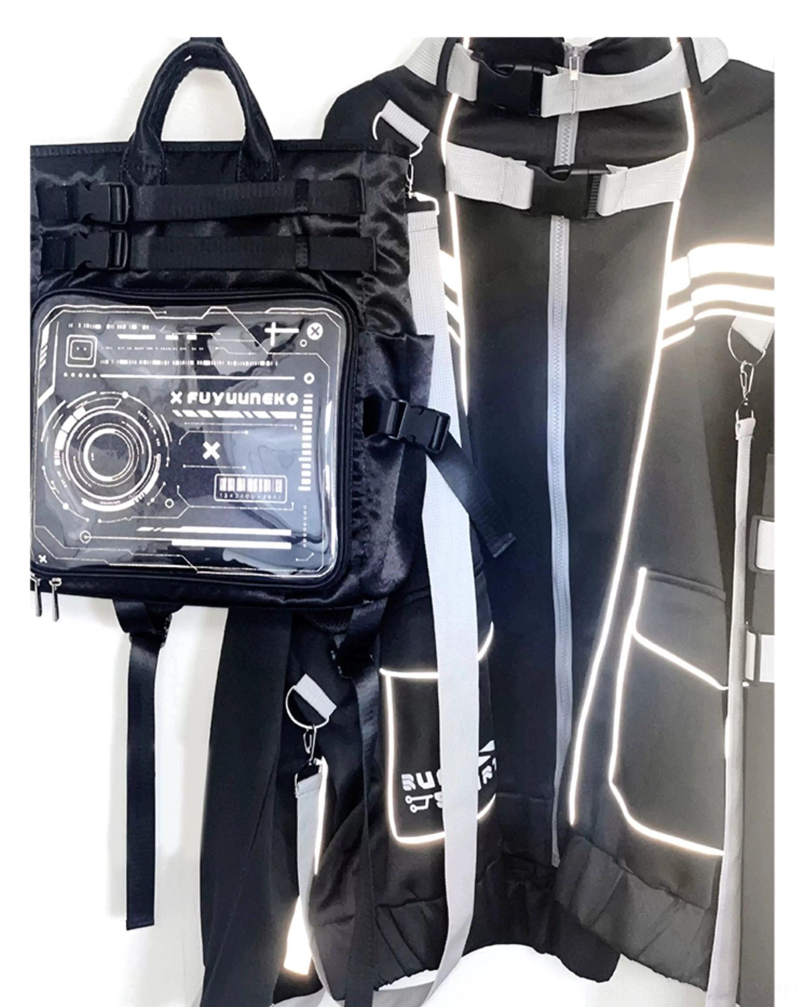 Jirai Kei ita backpack top view showing carry handles luggage attachment point and structured silhouette for daily use