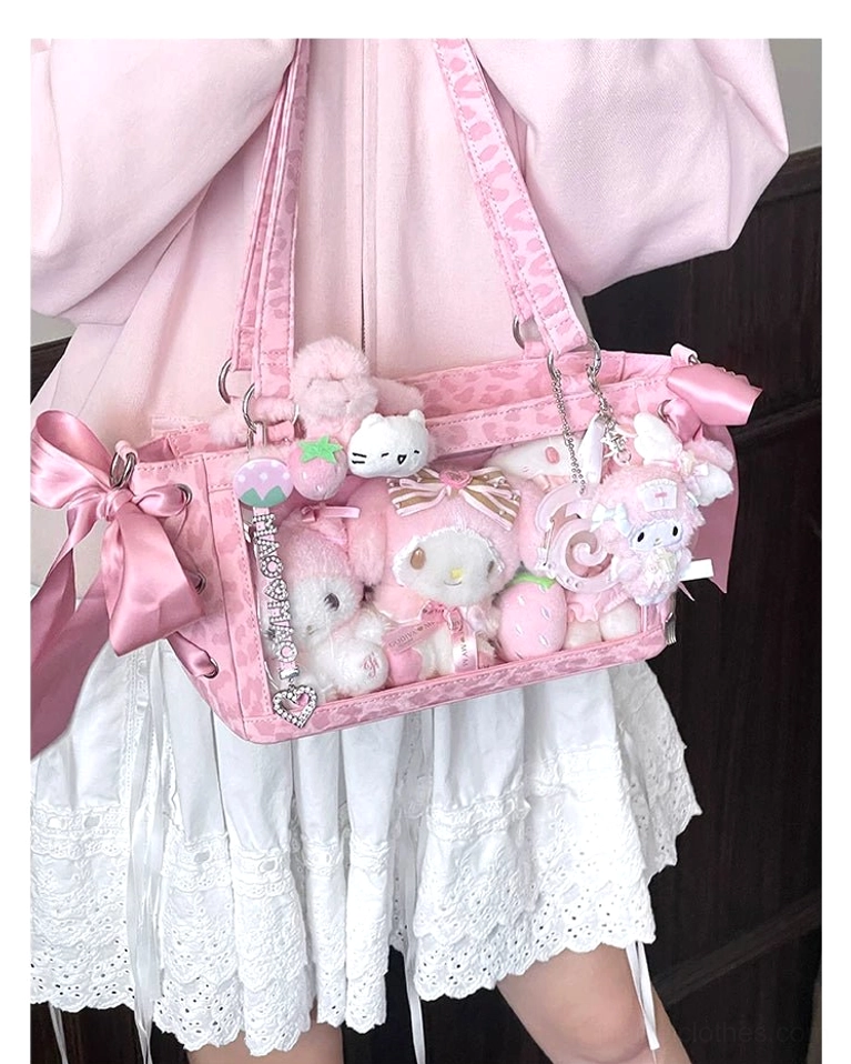 Jirai Kei mini ita bag with both carrying options displayed showing top handle and crossbody strap versatility