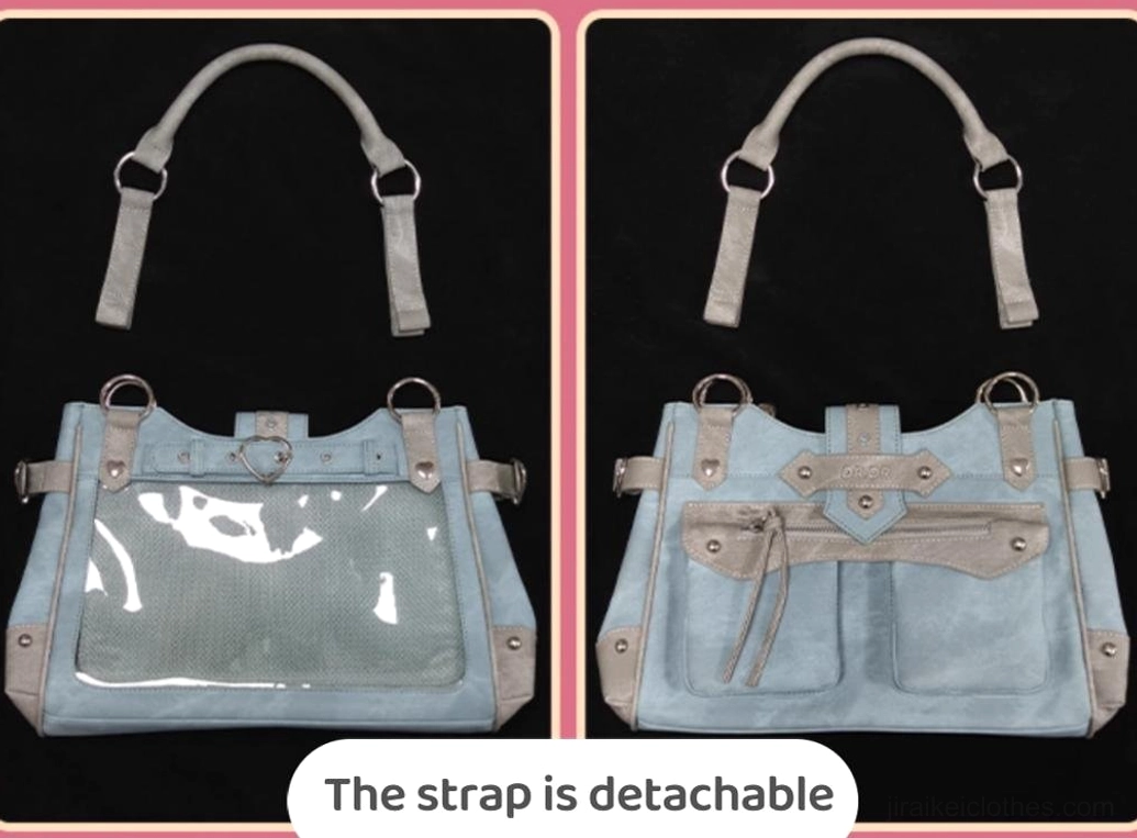 Jirai Kei ita bag decorative mesh board accessory shown separately and installed demonstrating customization options for transparent window backing