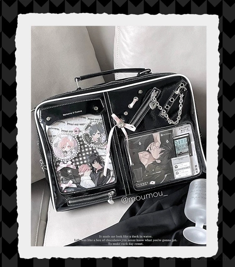 Jirai Kei ita laptop bag material quality PVC durability reinforced stitching detail view