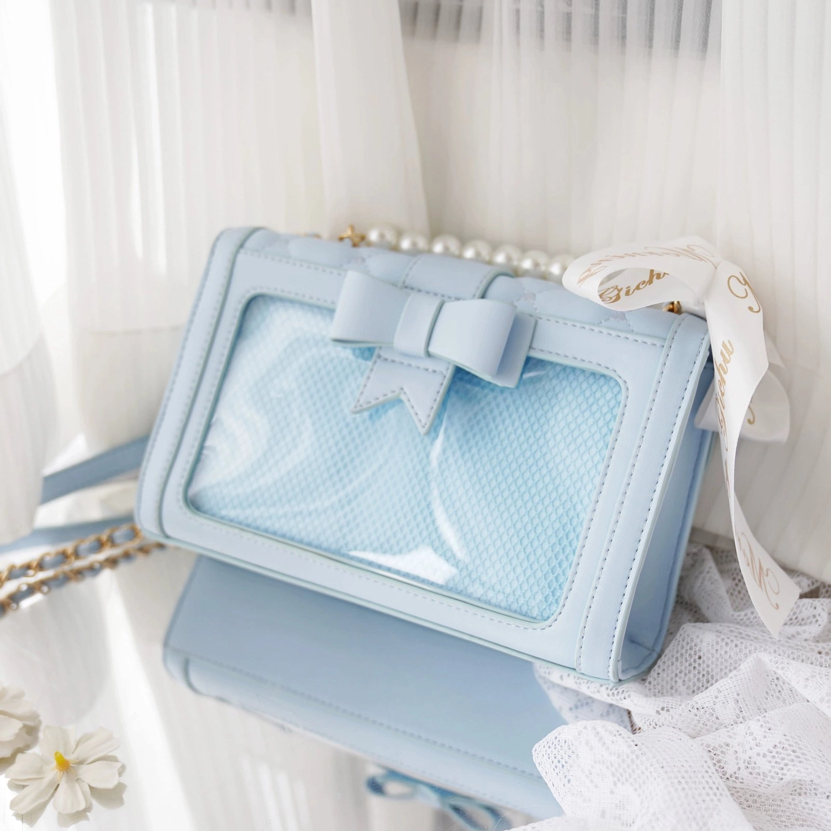 Green jirai kei ita shoulder bag unobstructed transparent layer version with clear view of collectible showcase area