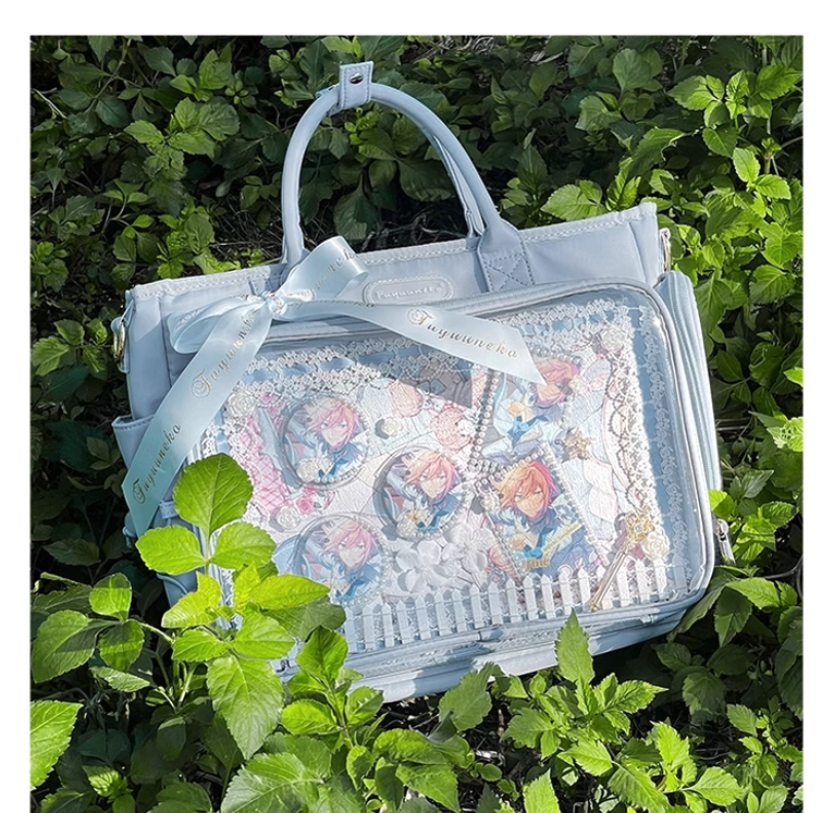 Jirai Kei itabag casual urban wear streetwear neutral tones anime fandom celebration aesthetic