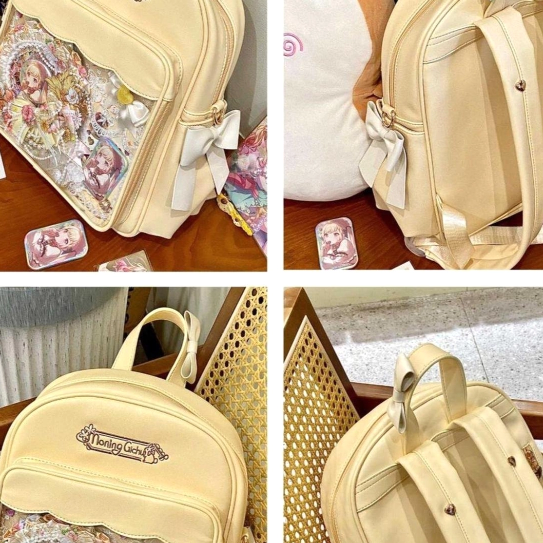Transparent itabag construction detail transparent plastic display window reinforced stitching quality