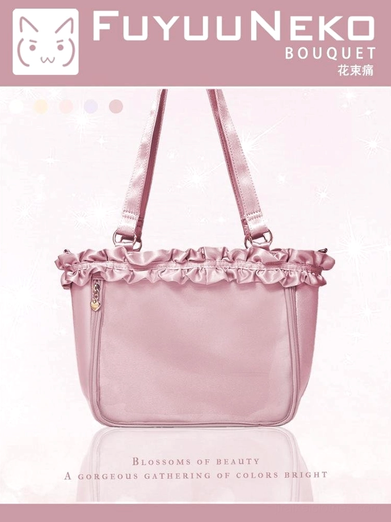 Jirai Kei itabag large dark pink variant romantic deep rose satin with expanded transparent display area