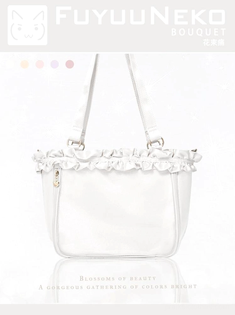 Jirai Kei itabag large white variant pristine satin exterior with enhanced storage and transparent collectible window