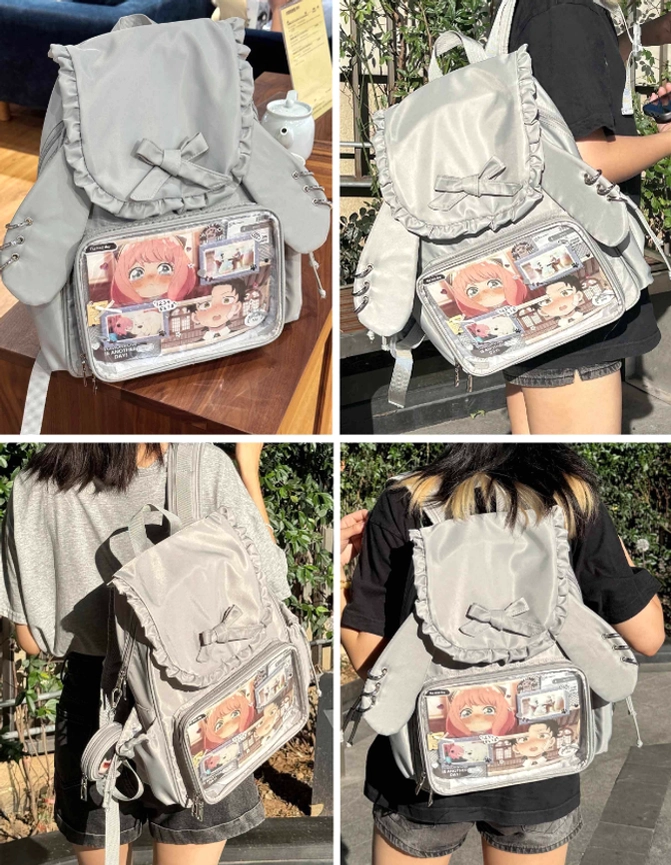 Jirai Kei itabag backpack quality construction detail showing reinforced stitching and durable fasteners