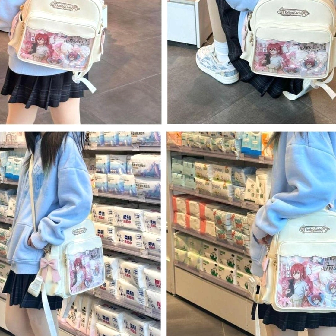 Jirai Kei itabag single shoulder carry style white color indoor daily scene side back view