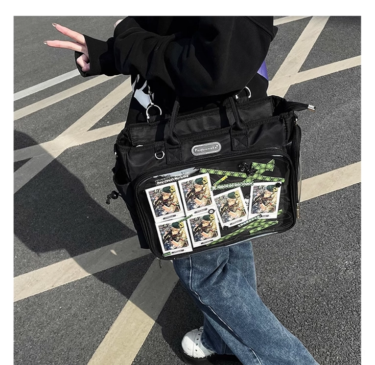 Jirai Kei itabag size chart centimeters inches transparent display compartment handle drop