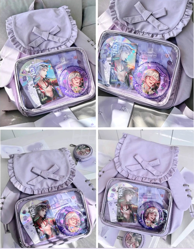Jirai Kei itabag backpack color swatches displaying all 10 available color options wine red black yellow grey pink white apricot purple green beige