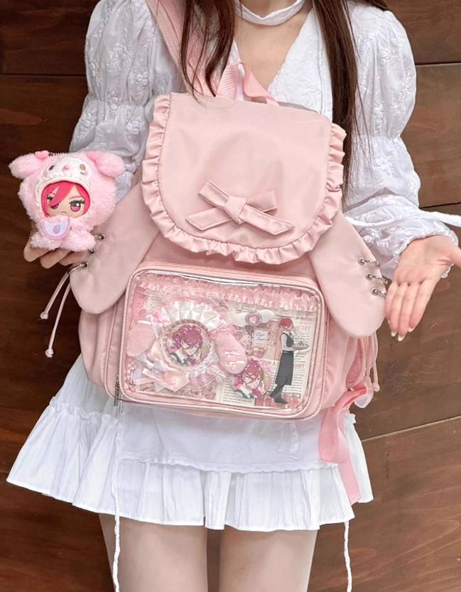 Water-resistant nylon fabric texture of Jirai Kei itabag backpack highlighting durable construction and weather protection
