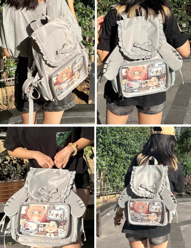 Jirai Kei bunny ear itabag backpack wearing comfort demonstration with proper fit and distribution