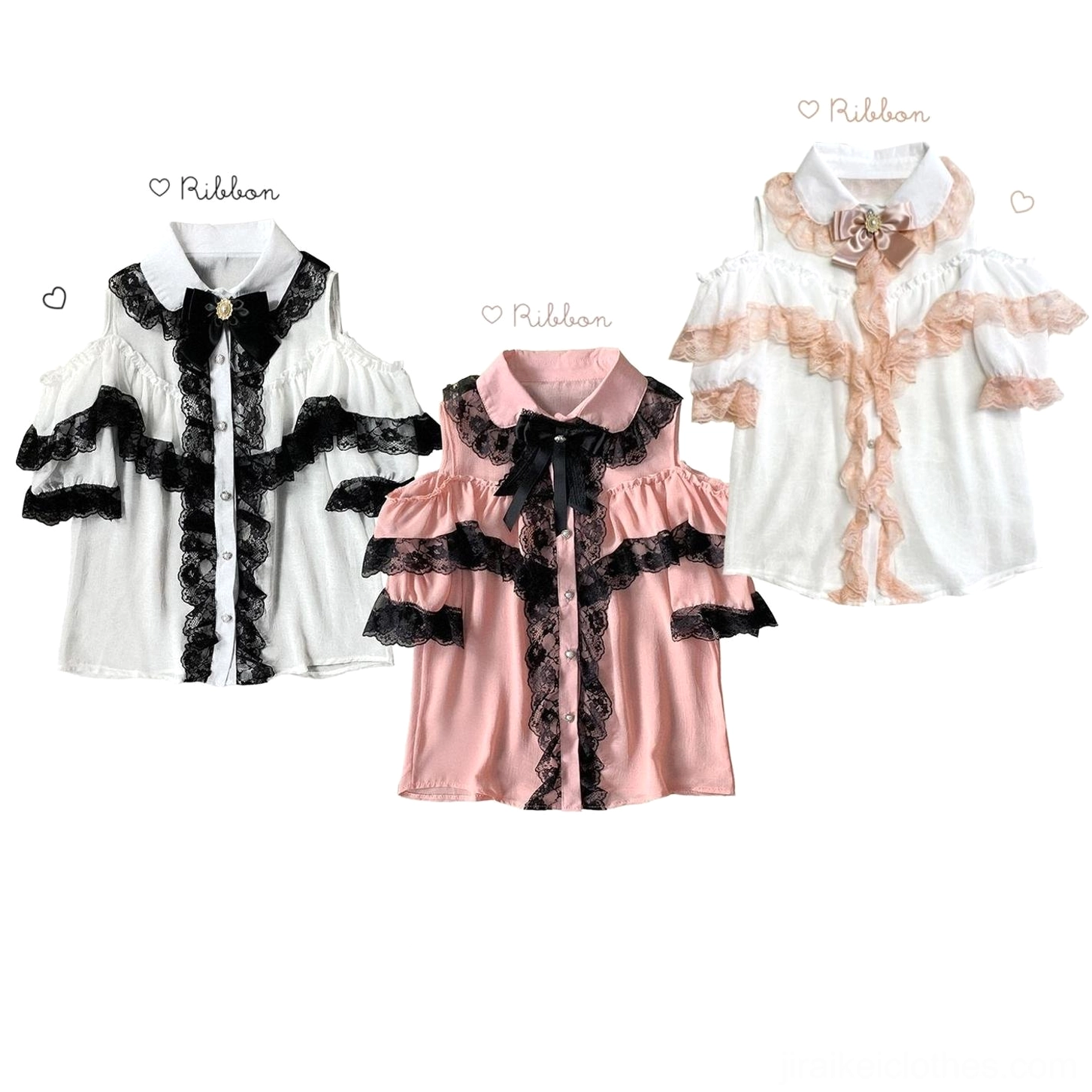 Jirai Kei lace blouse bow tie accessory detail, styling option for complete Japanese subculture aesthetic