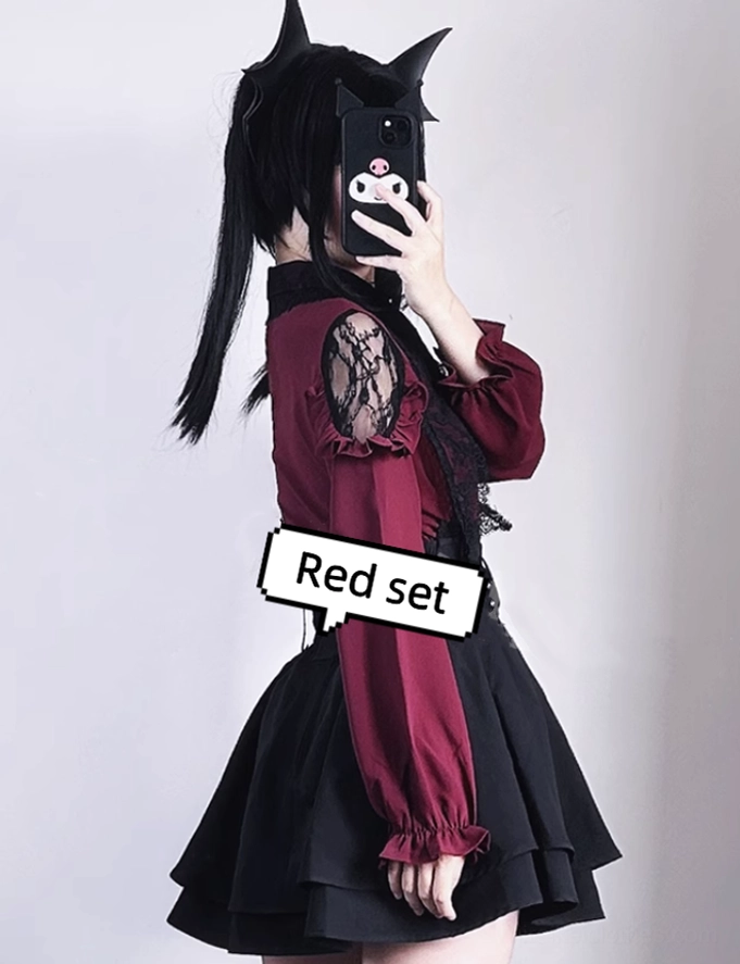 Jirai Kei fashion lace blouse tiered skirt set styling inspiration dark sweet girlish aesthetic alternative fashion